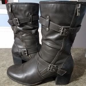Bass Gray Calf Zip Up Buckle Moto Boots 9.5M Edgy